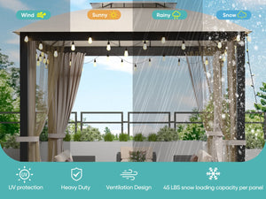 English Elm 10X10FT Softtop Metal Gazebo with Vented Double Roof, Mosquito Netting & Waterproof UV Curtains, Sturdy Galvanized Frame W2259S00051
