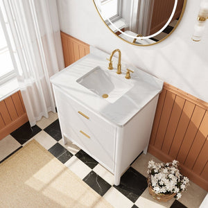 English Elm Fully Assembled 30 Inch Bathroom Vanity Solid Rubberwood Cabinet Carrara Marble Top W1826P439632