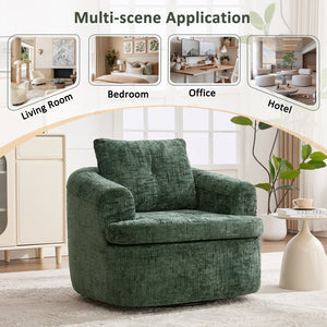 English Elm 360° Swivel Sofa Chair with Dual-Layer Cushion, Tufted Back & Iron Base for Living Room Comfort Green N719P351870F