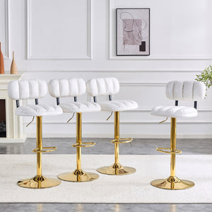 English Elm Set of 2 Adjustable Pu Leather Barstools with Chrome Base for Kitchen or Home Bar White+Gold W3875P378575