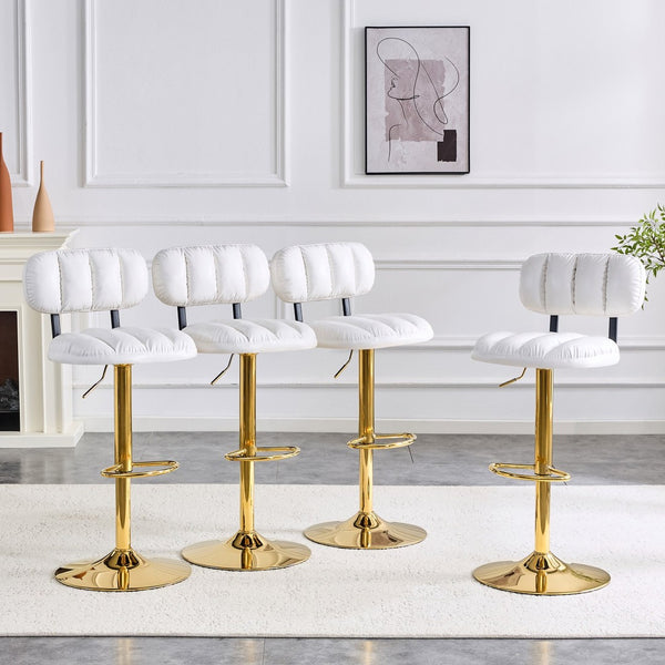 English Elm Set of 2 Adjustable Pu Leather Barstools with Chrome Base for Kitchen or Home Bar White+Gold W3875P378575