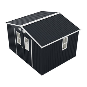 English Elm Outdoor Metal Storage Shed 8x10 with Four Windows Lockable Doors Waterproof Steel W1598S00038