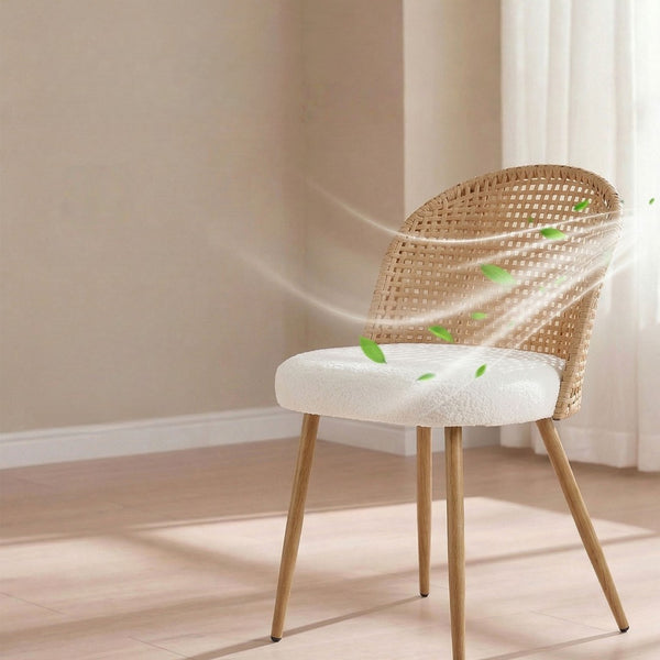 English Elm Solid Wood Extendable Dining Set with Woven Rattan Iron Frame Chairs Bohemian Style W3590S00015