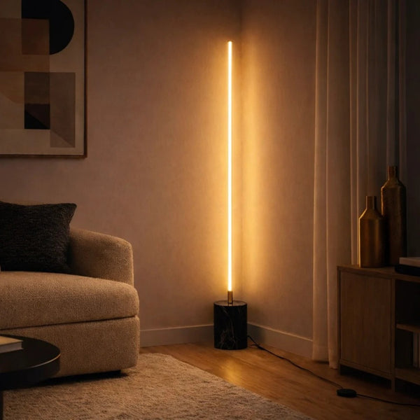 English Elm Prism Brassed Gold Led Floor Lamp with Faux Marble Base for Living Room Corners B183P230981