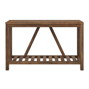 English Elm Walker Edison - Farmhouse A-Frame Entry Table with Slatted Lower Shelf, Rustic Country Charm, Durable MDF Finish Oak 66 L x 18 W x 7 H B185P169318