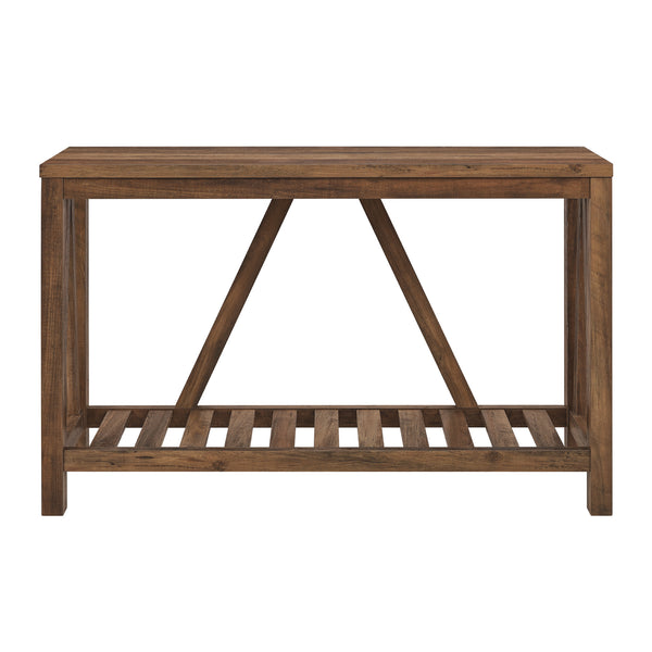 English Elm Walker Edison - Farmhouse A-Frame Entry Table with Slatted Lower Shelf, Rustic Country Charm, Durable MDF Finish Oak 66 L x 18 W x 7 H B185P169318