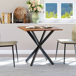 English Elm Rustic Square End Table Steel X Frame Base Wood Grain Top for Living Room or Office Rustic Brown W1820P404205
