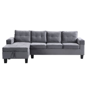 English Elm Sectional PU Sofa Set with L-Chaise, Built-In Cup Holders, Thick Foam Cushions, Modern 4-Seater Comfort Grey 69.29 L x 33.46 W x 13.78 H W2297S00011