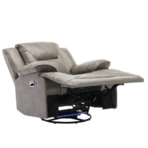 English Elm 360° Swivel Rocking Home Theater Recliner Chair with LED Light Strip, Leather Gel, Ergonomic Comfort Grey WF323621AAE