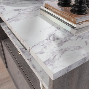 English Elm Credenza, Stylish Brown Finish Tv Stand For 65” Tvs With Faux Marble & Ample Storage Solutions B356P367793