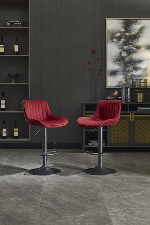 English Elm Chrome Velvet Swivel Bar Stool Set of 2 — Height Adjustable, 360° Rotating Footrest, Red Upholstery W1249P253969