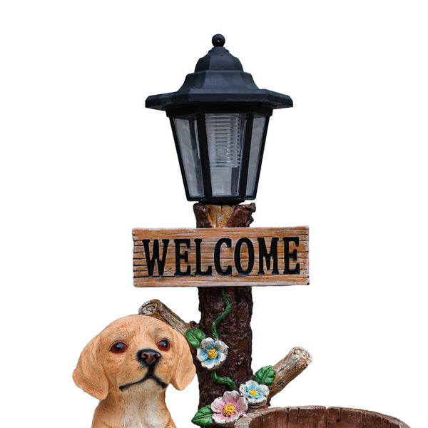 English Elm Labrador Solar Garden Statue with Led Glow and Built-in Succulent Planter Basin W5398P464237