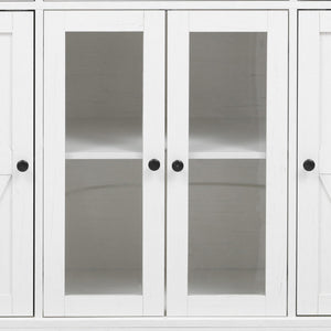 English Elm K&K 53" Farmhouse Kitchen Island with Drop Leaf, Tempered Glass Doors, Power Outlet, Rolling Cart White N707P263637W