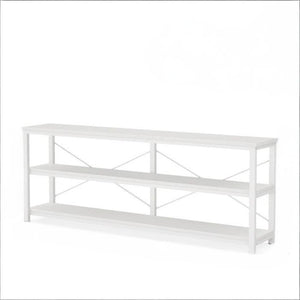 English Elm Display Shelf Extra Long Console Table with Three Open Tiers and Industrial X Frame T3971P453174