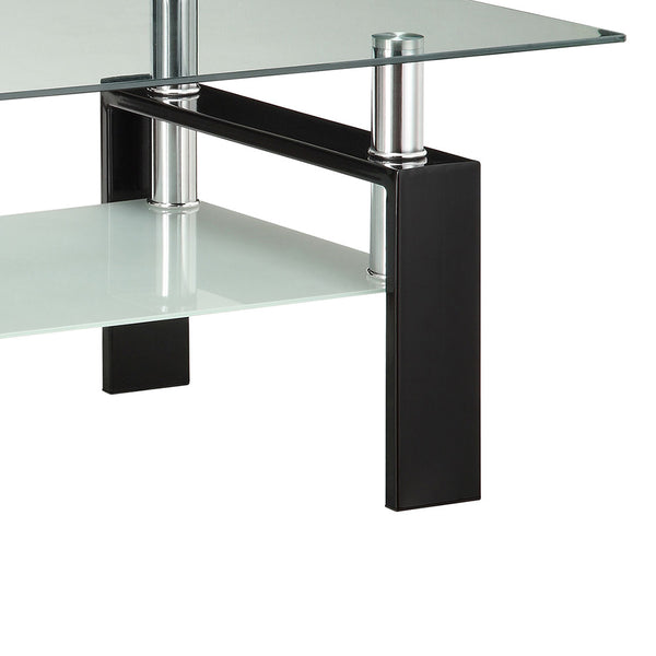 English Elm Moriah Black 3-Tier Glass & Metal Coffee Table with Casters, Tempered Shelves, Sleek Polished Finish B062S00673