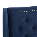 English Elm Marcella Upholstered Shelter Headboard Bed Set, King, Dark Sapphire Blue Woven