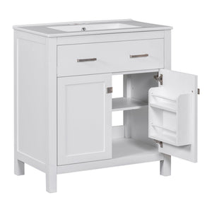 English Elm 60" Modern Bathroom Vanity Set with Double Ceramic Sinks, Soft-Close Doors, Flip Drawer & Storage White N729P000002K