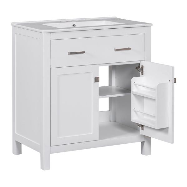 English Elm 60" Modern Bathroom Vanity Set with Double Ceramic Sinks, Soft-Close Doors, Flip Drawer & Storage White N729P000002K