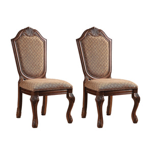 English Elm Beige Upholstered Side Chairs Set of 2 with Welt-Trim Cushions, Arched Backrest & Queen Anne Legs Cherry B062P189084