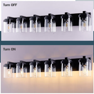 English Elm 6 Light Matte Black Vanity Bar Fixture Clear Glass Globes for Bathroom or Bedroom W2312P415992