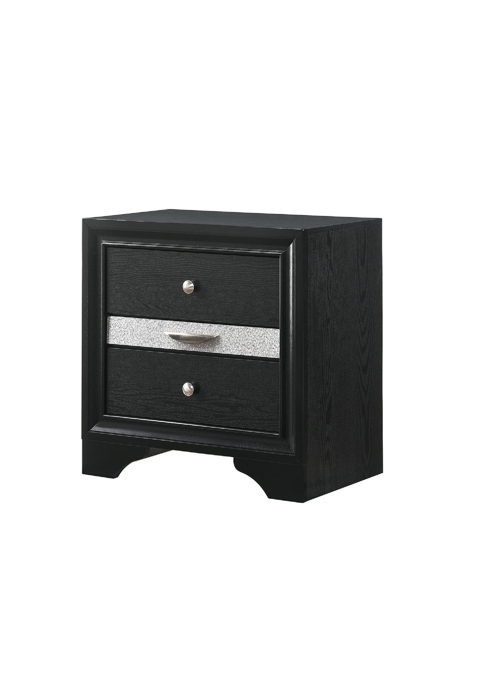 English Elm Modern Glam 2-Drawer Nightstand with Pullout Jewelry Tray Silver Panel Dustproof Bottom Solid Wood Rustic Chic Bedroom Accent B011P234309