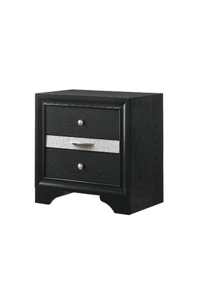 English Elm Modern Glam 2-Drawer Nightstand with Pullout Jewelry Tray Silver Panel Dustproof Bottom Solid Wood Rustic Chic Bedroom Accent B011P234309