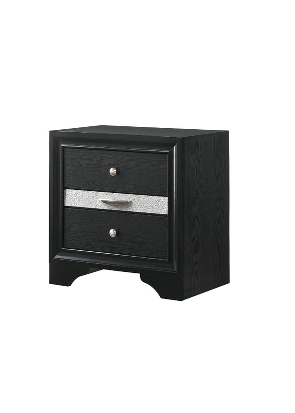 English Elm Modern Glam 2-Drawer Nightstand with Pullout Jewelry Tray Silver Panel Dustproof Bottom Solid Wood Rustic Chic Bedroom Accent B011P234309