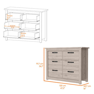 English Elm Westport Light Grey Six-Drawer Double Dresser with Superior Top, Metal Hardware, Sturdy Legs, 47" B128S00117