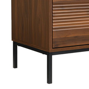 English Elm U-can Mid Century Walnut Media Console with Sliding Doors and Metal Frame for Living Rooms Brown N724P360370D