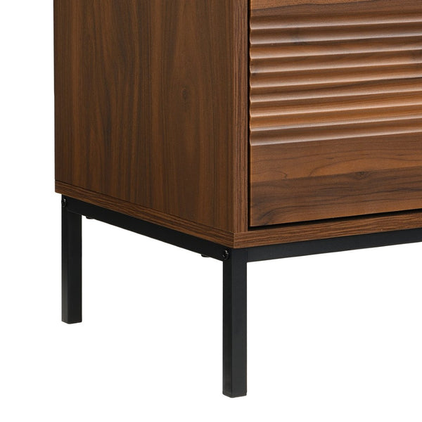 English Elm U-can Mid Century Walnut Media Console with Sliding Doors and Metal Frame for Living Rooms Brown N724P360370D