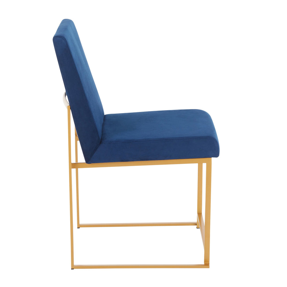 English Elm High Back Fuji Velvet Dining Chairs Set Of 2 In Luxurious Blue With Gold Frame For Modern Homes B202P223543