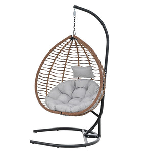 English Elm U_style Wicker Hanging Egg Chair with Stand Foldable Indoor Outdoor Swing Seat Brown+Gray N711P389502G