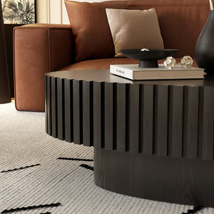 English Elm Oval Handcrafted Relief Coffee Table with Sturdy MDF Pedestal, Olive-Inspired Shape, Easy Assembly, Modern Chic Design Black W3081P255089