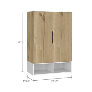 English Elm Armoire, Spacious Engineered Wood Wardrobe with Two Drawers, Hanging Rod and Hidden Storage Appeal Beige 51.97 L x 23.62 W x 5.51 H B097S00173