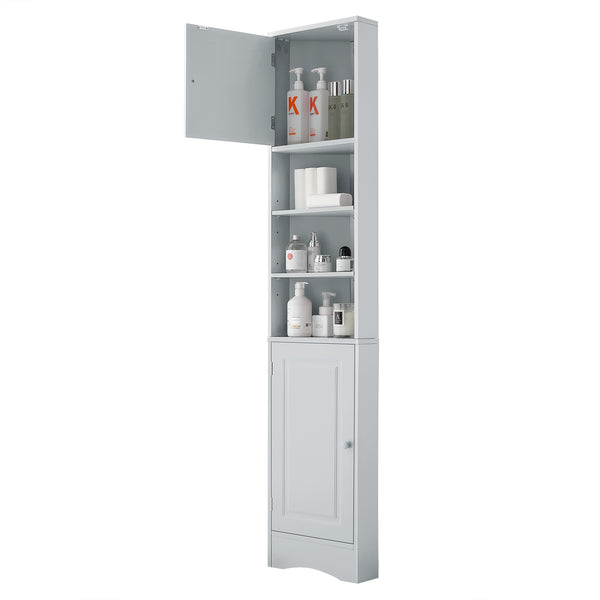 English Elm Multi-Functional Corner Cabinet Tall Trapezoid Bathroom Storage with Adjustable Shelves, Doors, Anti-Dump Device Grey WF530911AAE