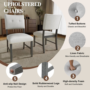 English Elm 5 Piece Dining Set Rustic Farmhouse Rectangular Table with 4 Upholstered Chairs Solid Wood Seats for 4 Gray N752S400015E