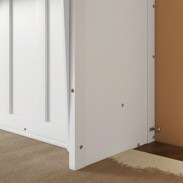 English Elm Queen Murphy Wall Bed with Integrated Desk Gas Strut Lift White Cabinet for Small Spaces White W504S00216