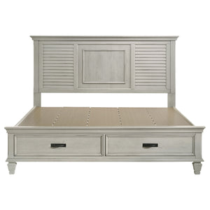 English Elm Capistrano Distressed White Eastern King Bed with Storage Drawers, High Louvered Headboard, Rustic Charm B062S00931
