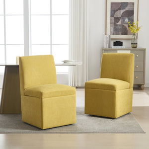 English Elm COOLMORE Swivel Rolling Dining Chair with Hidden Storage, Linen Upholstered 4-Wheel Multiuse Seat Yellow W1539P277681