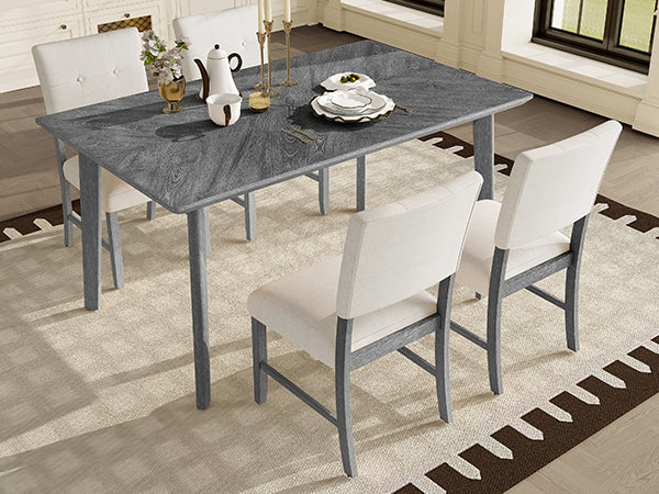 English Elm 5 Piece Dining Set Rustic Farmhouse Rectangular Table with 4 Upholstered Chairs Solid Wood Seats for 4 Gray N752S400015E