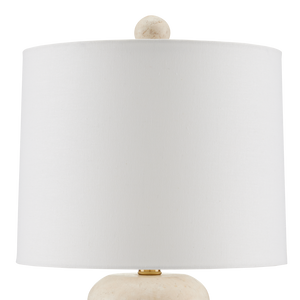Girault Beige Travertine Table Lamp with Bone Linen Shade - Elegant Modern Lighting for Any Space