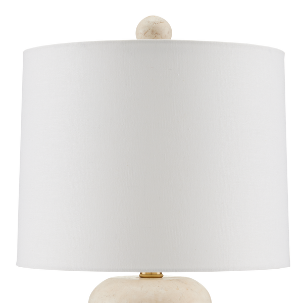 Girault Beige Travertine Table Lamp with Bone Linen Shade - Elegant Modern Lighting for Any Space