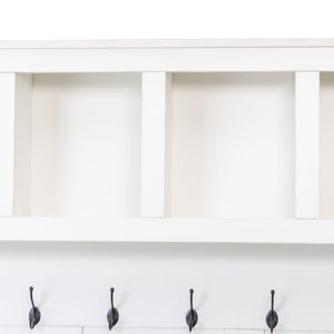 English Elm On-Trend Farmhouse Wooden Hall Tree With 6 Hooks, 4-In-1 Storage Bench & Adjustable Shelves, White N721S000044K-GIGA