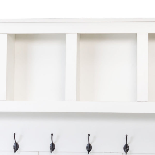 English Elm On-Trend Farmhouse Wooden Hall Tree With 6 Hooks, 4-In-1 Storage Bench & Adjustable Shelves, White N721S000044K-GIGA
