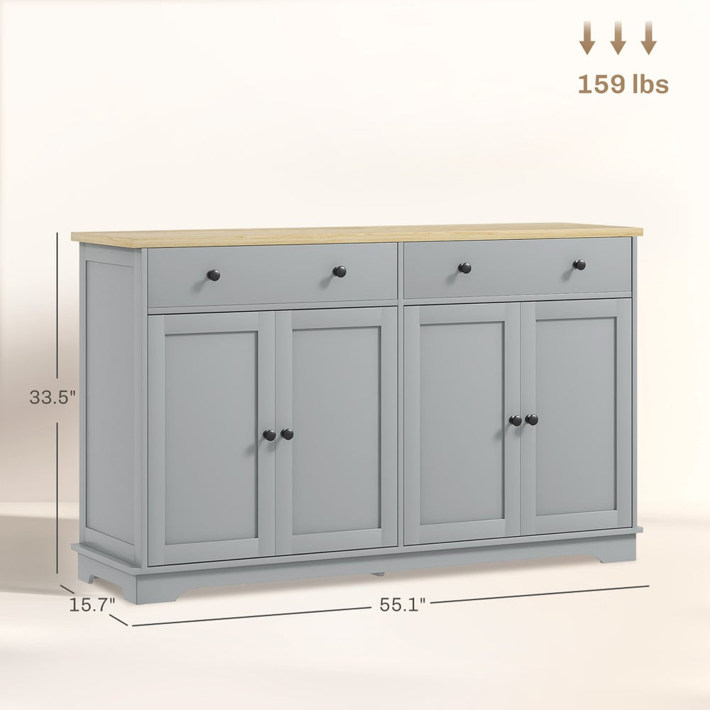 English Elm Coffee Bar Fluted Sideboard with Gold Pulls Adjustable Shelves and Tapered Wood Legs T3971P428596
