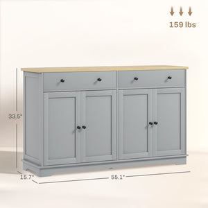 English Elm Coffee Bar Fluted Sideboard with Gold Pulls Adjustable Shelves and Tapered Wood Legs T3971P428596