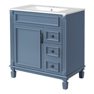 English Elm 30" French-Inspired Bathroom Vanity With Ceramic Sink, Soft-Close Drawers & Elegant Storage Solutions N710P323323C