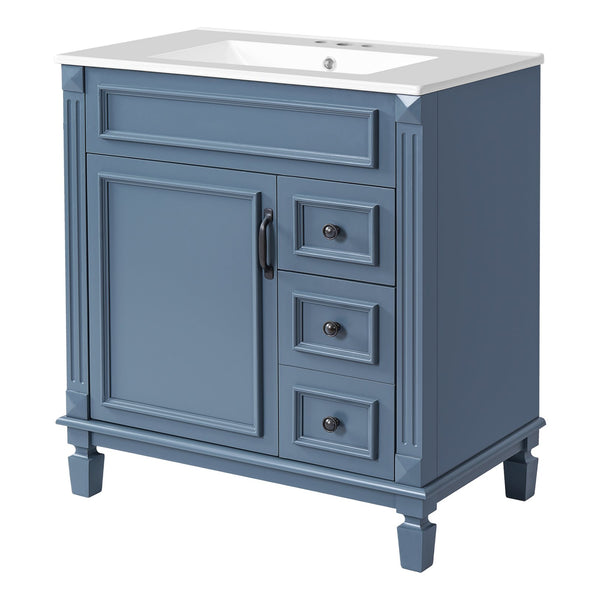 English Elm 30" French-Inspired Bathroom Vanity With Ceramic Sink, Soft-Close Drawers & Elegant Storage Solutions N710P323323C