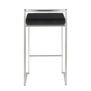 English Elm Fuji Contemporary Stackable Counter Stools - Sleek Stainless Steel & Plush Black Velvet Cushion Pair B202P221930