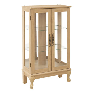 English Elm 2 Doors Curio Cabinet With Lighted Display & Mirrored Back, Adjustable Shelves - Oak Elegance For Home W2275P178895